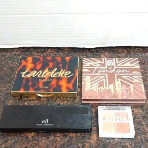 Tartelette, Elf, W7 and Lottie Eyeshadow Palettes.  Some have been gently swatch